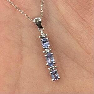 10k White Gold Genuine Tanzanite & Diamond Pendant Necklace
